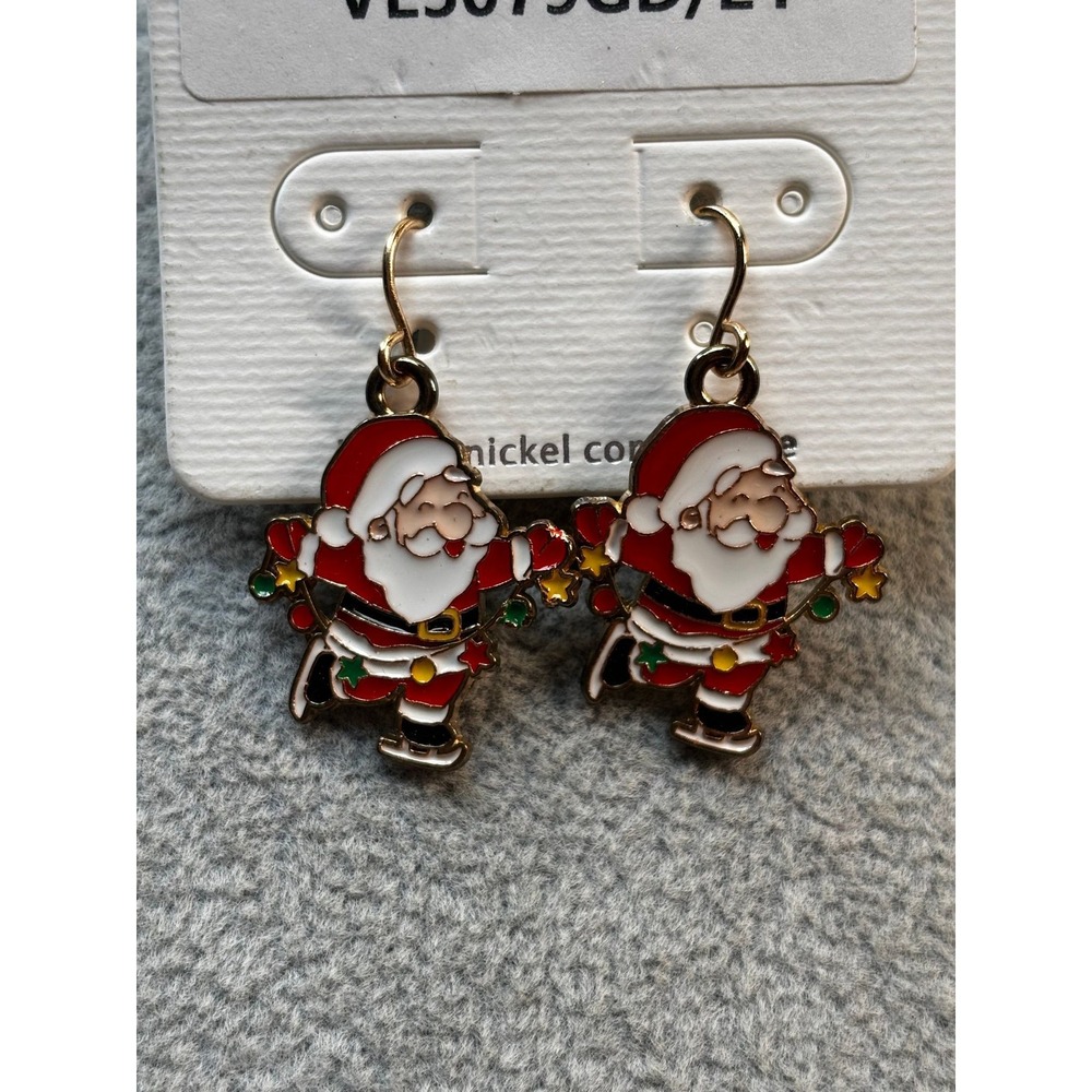 #68. Enamel Ice Skating Santa Earrings